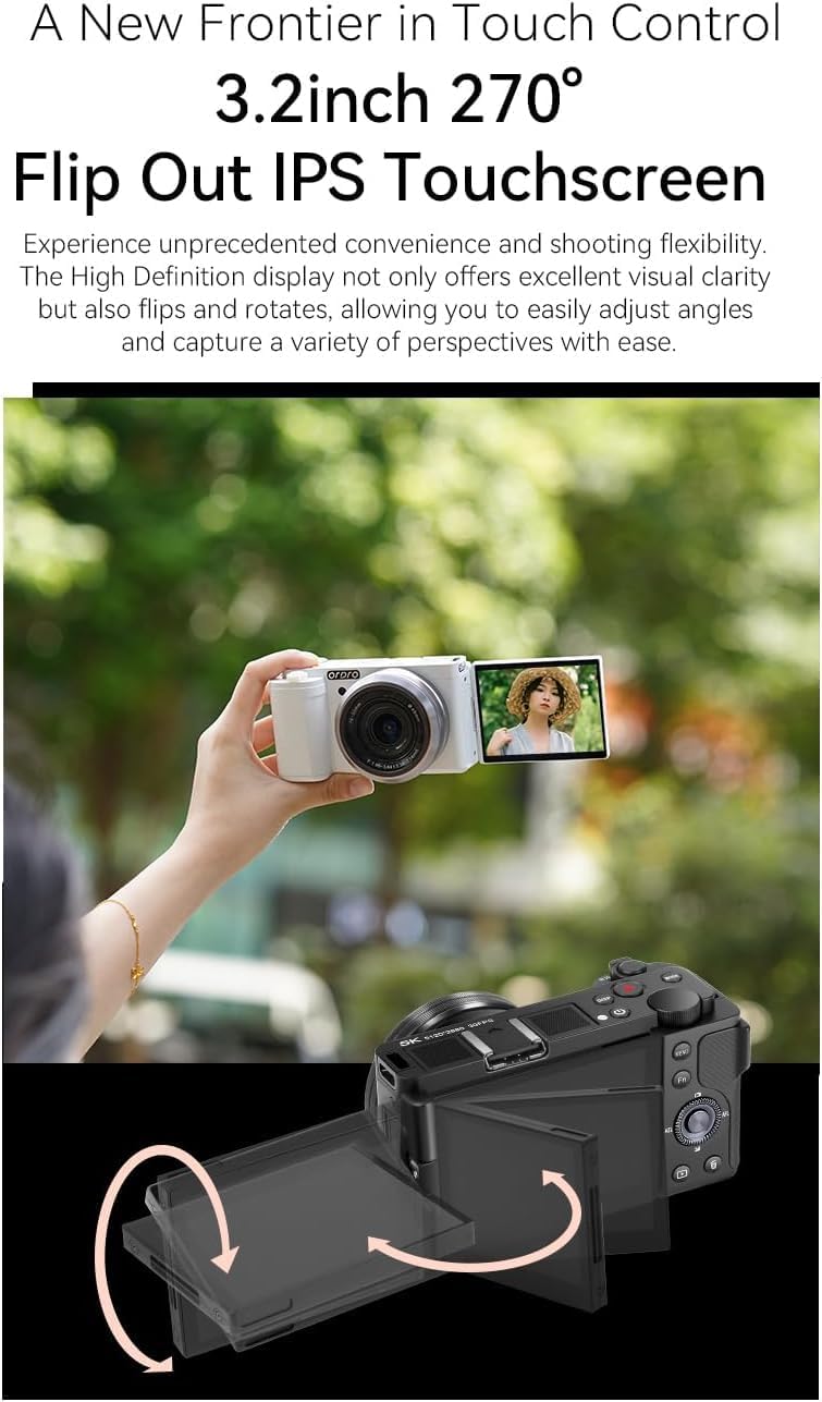 ORDRO G930 Digital Camera 16-80mm  F1.96-3.64  Wide Angle Cameras for Content Creators Vloggers and Photography with 2 Batteries  Small Tripod  64G Card
