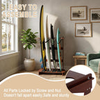 Freestanding Surfboard Rack, Vertical Surfboard Stand Racks, Surf Rack of Free Wall Mount Fits Shortboards, Longboards, Wakeboards, Holds 4 Board, Pine Wood,1 PCS,Dark Brown