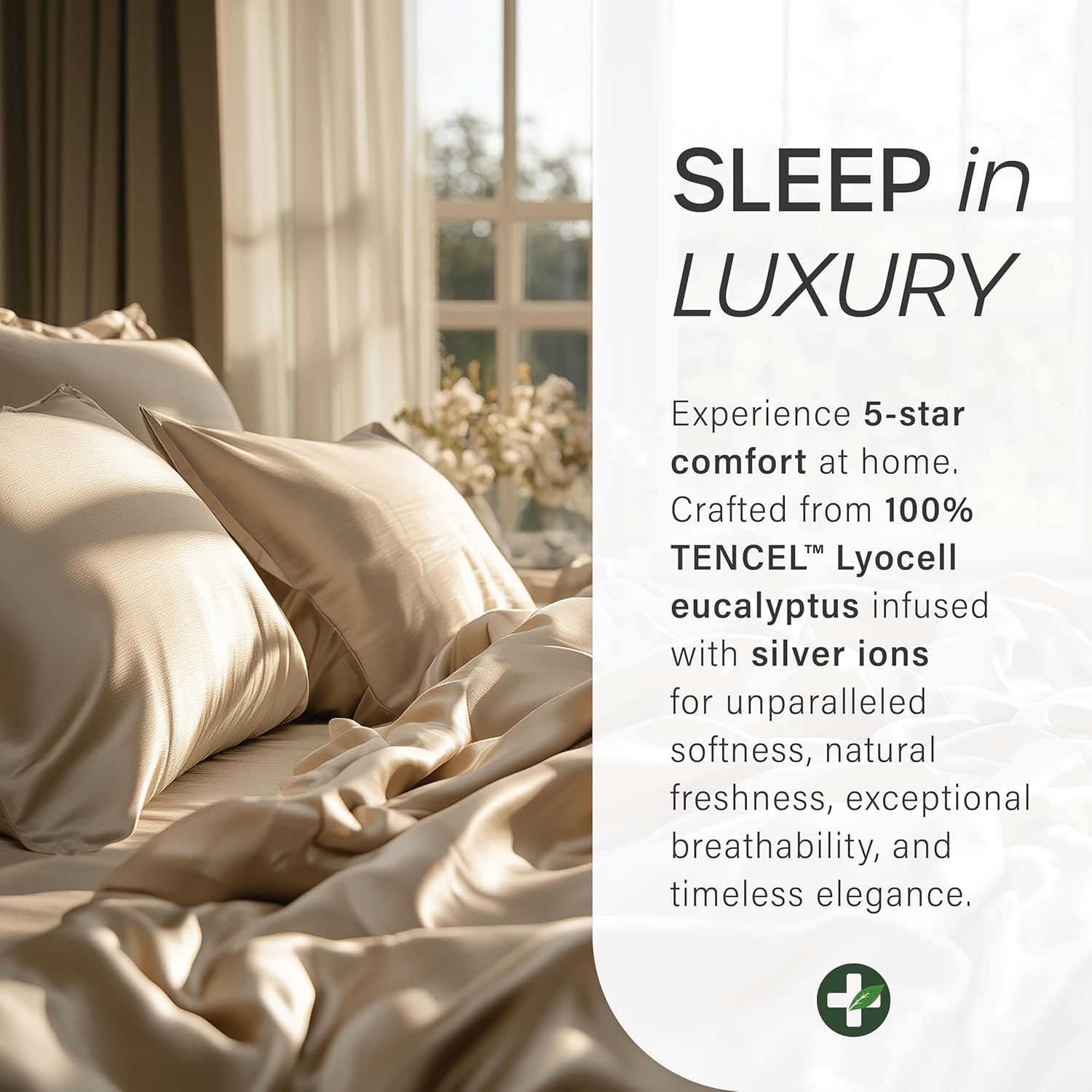 Eucalyptus Collection King Size Sheet w/Silver Ions | 100% Tencel | Ultra Soft | Cooling for Hot Sleepers | 18" Deep Pocket Ivory