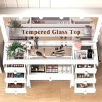 15 Drawers Vanity Desk, Large Makeup Vanity with Power Outlet, Vanity Table with Mirror and Light, 3 Color Lighting Modes, Tempered Glass Top, Dressing Table for Bedroom (White)