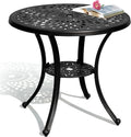 DWVO 30 Inches Round Patio Dining Table with Umbrella Hole, Antique Cast Aluminum Outdoor Bistro Table Outdoor Side Table for Backyard, Garden, Patio, Porch, Black