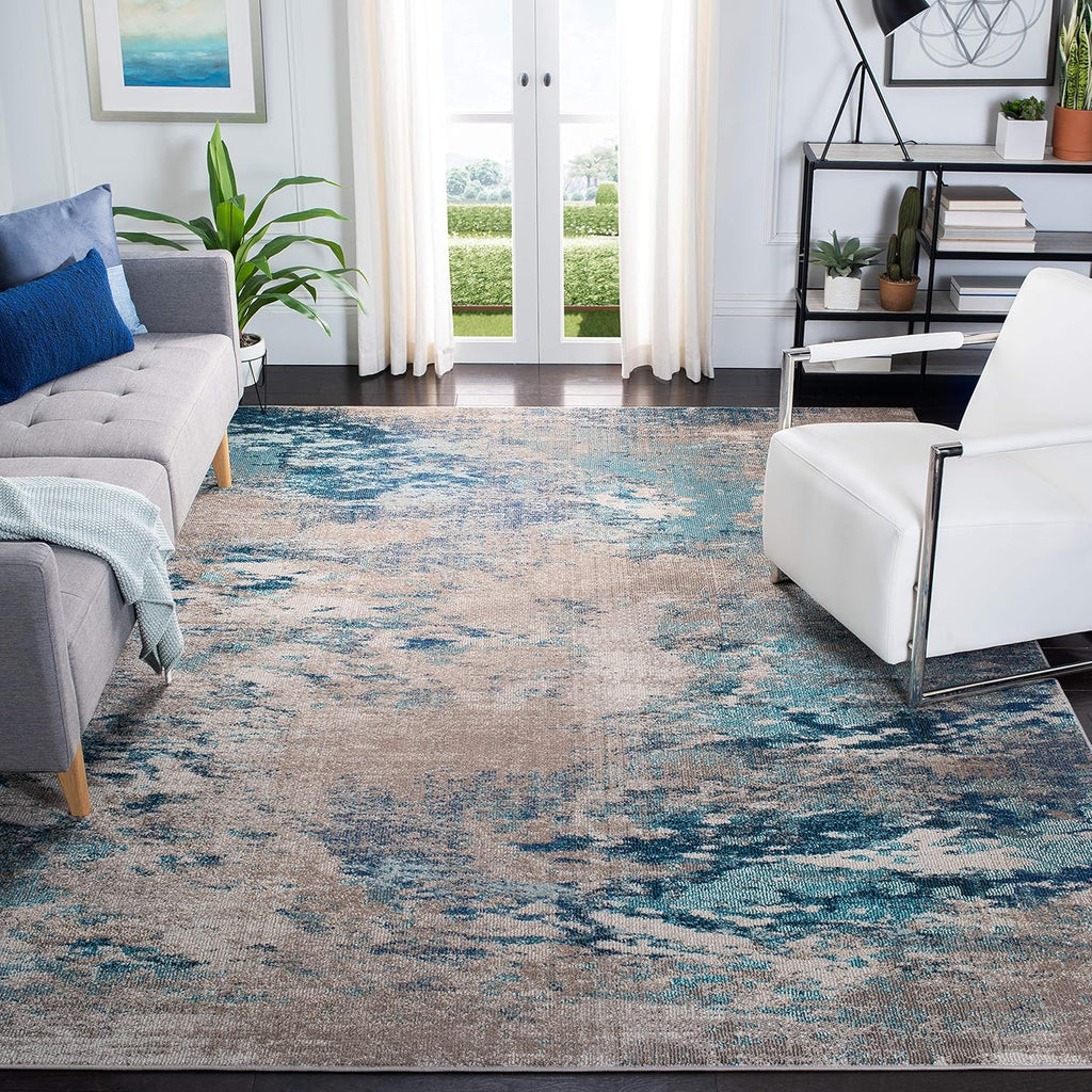 SAFAVIEH Madison Collection X-Large Area Rug - 12' x 18', Blue & Grey, Modern Boho Abstract Design, Non-Shedding & Easy Care, Ideal for High Traffic Areas in Living Room, Bedroom (MAD440M)