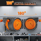 Retractable Air Hose Reel, 3/8" x 80ft Hybrid Hose, Auto Rewind Enclosed Air Compressor Hose Reel with 180° Swivel Bracket, Max 300 PSI Any Length Lock for Garage & Workshop