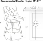 Counter Height Bar Stools Set of 2, Modern Swivel Barstools with Back and Wood Legs, Linen Fabric Upholstered Counter Height Stools, 26" H Kitchen Island Stools, Home Bar, Pub, Ivory
