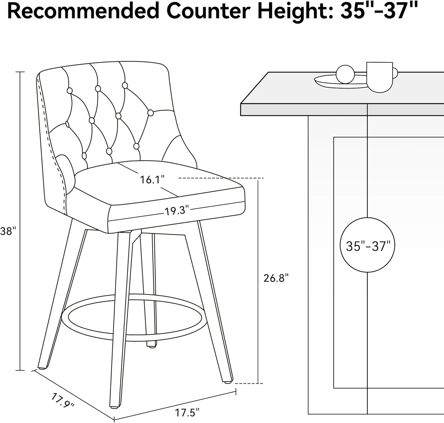 Counter Height Bar Stools Set of 2, Modern Swivel Barstools with Back and Wood Legs, Linen Fabric Upholstered Counter Height Stools, 26" H Kitchen Island Stools, Home Bar, Pub, Ivory