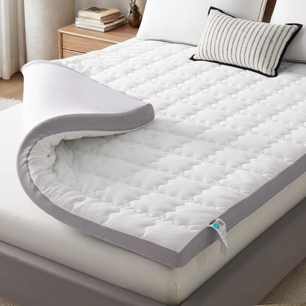 SAPHREAS Memory Foam Mattress Topper King Size, Back Pain & Pressure Relief, 3" Cooling Gel Memory Foam and 1" Soft Ventilated Mattress Pad Cover, 5-Zone Egg Crate Bed Topper