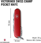 Victorinox Swiss Champ Swiss Army Knife, 33 Functions, Swiss Made Pocket Knife with Large Blade, Screwdriver, Chisel and Combination Pliers - Red