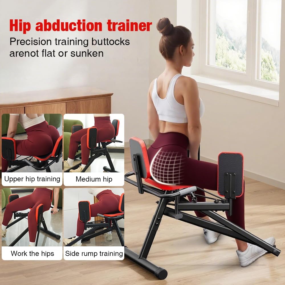 Hip Abduction & Glute Exercise Machine – Home Gym Thigh and Booty Workout Equipment for Women & Men – Compact Abductor Trainer with Adjustable Resistance & 35 lb Resistance Band