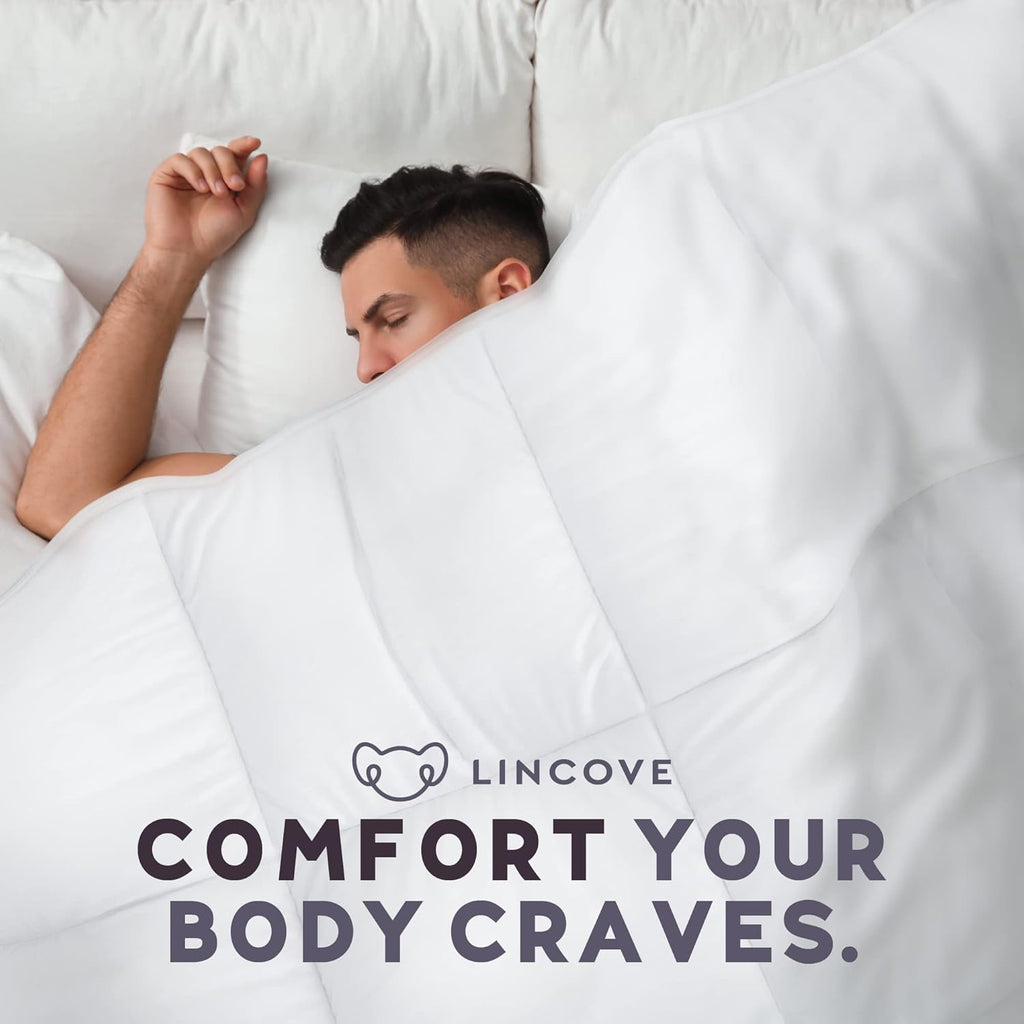 Lincove Canadian Down Comforter – Extremely Soft and Lightweight Duvet Insert – Corner Loops in Each Corner, 600 Thread Count - 100% Cotton Sateen Shell, Twin