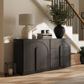 BELLEZE Modular Sideboard Cabinet with Storage, 2-Piece Modern Buffet Cabinet with Adjustable Shelf and 3 Drawers, Media Console Minimalist Credenza for Living Room Kitchen Dining Room, Ebony