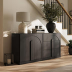 BELLEZE Modular Sideboard Cabinet with Storage, 2-Piece Modern Buffet Cabinet with Adjustable Shelf and 3 Drawers, Media Console Minimalist Credenza for Living Room Kitchen Dining Room, Ebony