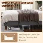 King Size Upholstered Platform Bed Frame with Wingback Headboard, Linen Fabric & Wooden Slats Support, Modern Golden PVC Material Edge for Bedroom,No Box Spring Needed, Easy to Assemble, Grey