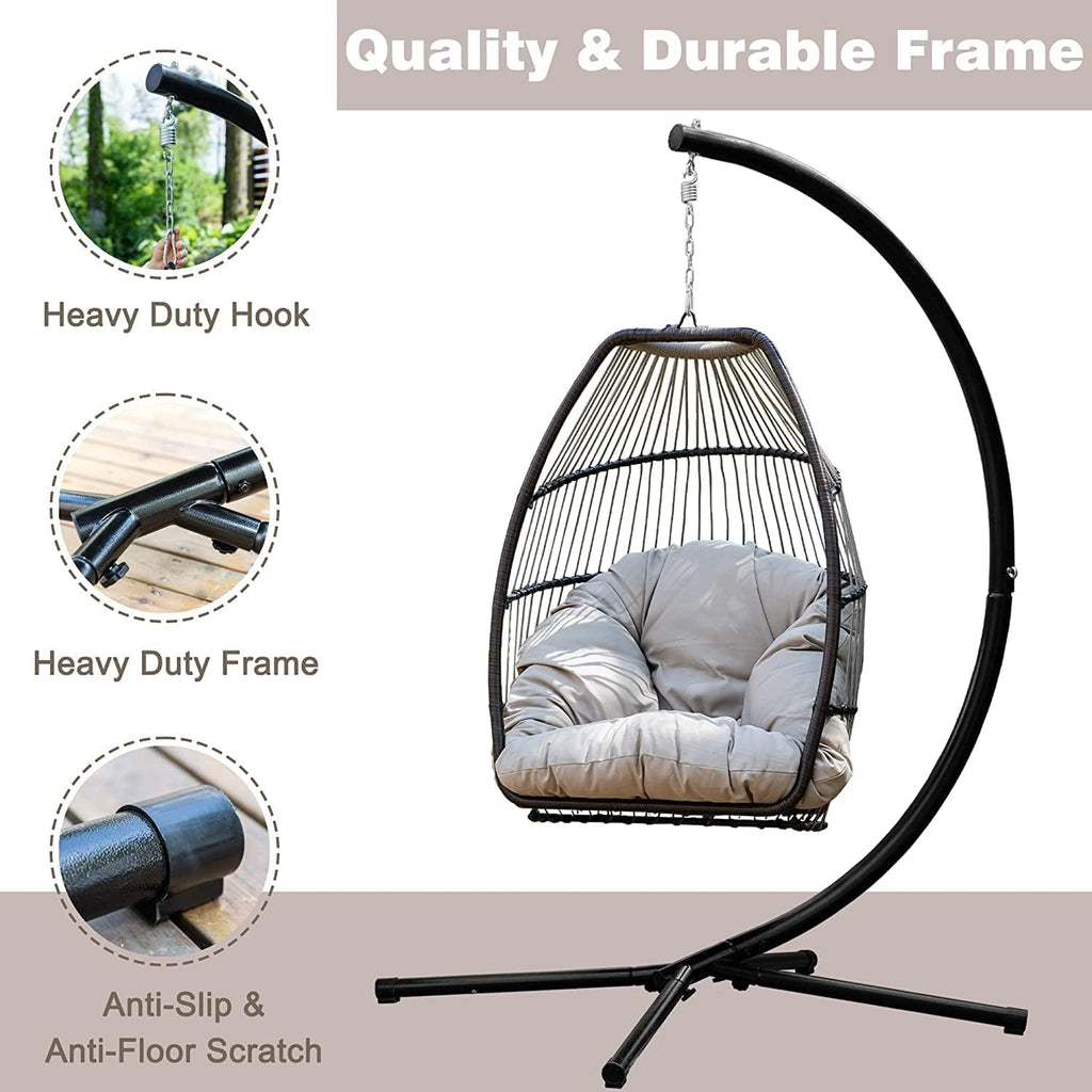 Hanging Egg Swing Chair Outdoor Hammock with Stand, Wicker Rattan Patio Chair, Swings for Adults, Chairs Outside, Patio, Bedroom, Garden & Balcony