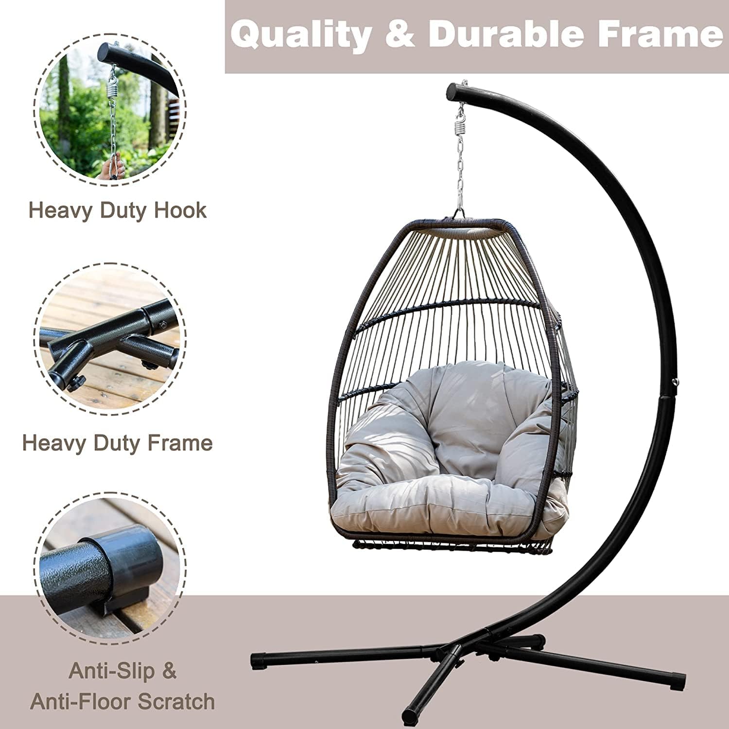 Hanging Egg Swing Chair Outdoor Hammock with Stand, Wicker Rattan Patio Chair, Swings for Adults, Chairs Outside, Patio, Bedroom, Garden & Balcony