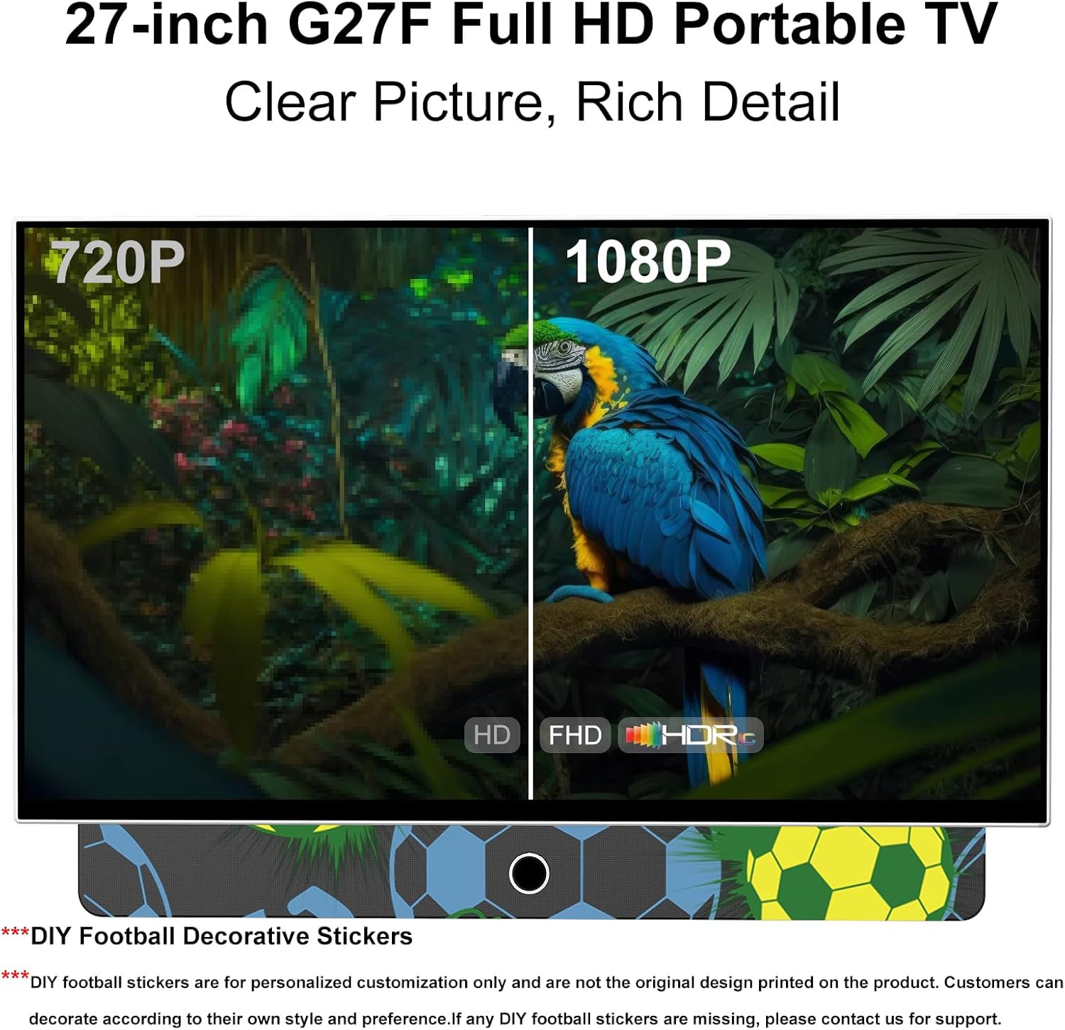 27 Inch Portable Smart TV  Android 14 OS  Built-in Battery Powered  FHD HDR Display  60Hz Refresh Rate  Dolby Audio  WiFi  Chromecast  Voice Remote  for Bedroom  Game Day Parties  Camping & Travel