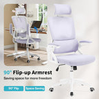 Ergonomic Office Chair,Mesh Office Chair with Lumbar Support,High Back Desk Chair with Flip-up Arms,400 lbs Big and Tall Computer Chair with Headrest,Comfy Desk Chairs (Lavender)