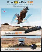 WOLFBOX G900 PRO Mirror Dash Cam with 8MP STARVIS IMX678  12 inches Rear View Mirror Camera with Front 4K and Rear 2.5K  Included 128GB Card  Voice Control  5.8GHz WiFi  Loop Recording  G-Sensor & GPS