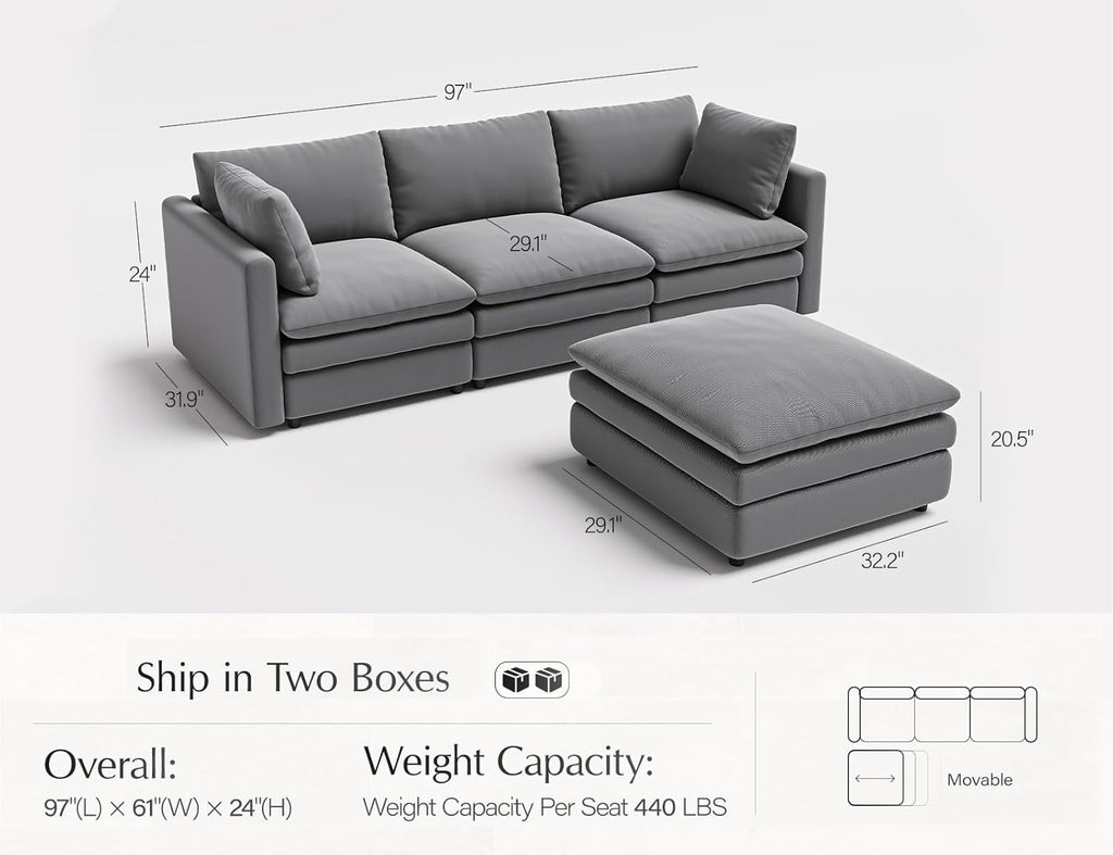 Cloud Couches for Living Room L Shaped Sectional Couch with Ottoman Deep Plush 4 Seats Sofa Modern Sofa for Apartment