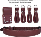 FUERI Leather Tool Belt 17 Pocket Pouches Bags Men Suspenders Holder Organizer for Carpenter Construction Electrician - Maroon