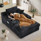 49.6"W x 75.9"D Super Oversized Chaise Lounge Chair Indoor Boneless Reading Chair Corduroy Recliner Deep Seat Sleeper Fluffy Comfy Sofa Bed Couch with Cup Holders for Living Room Bedroom, Dark Gray