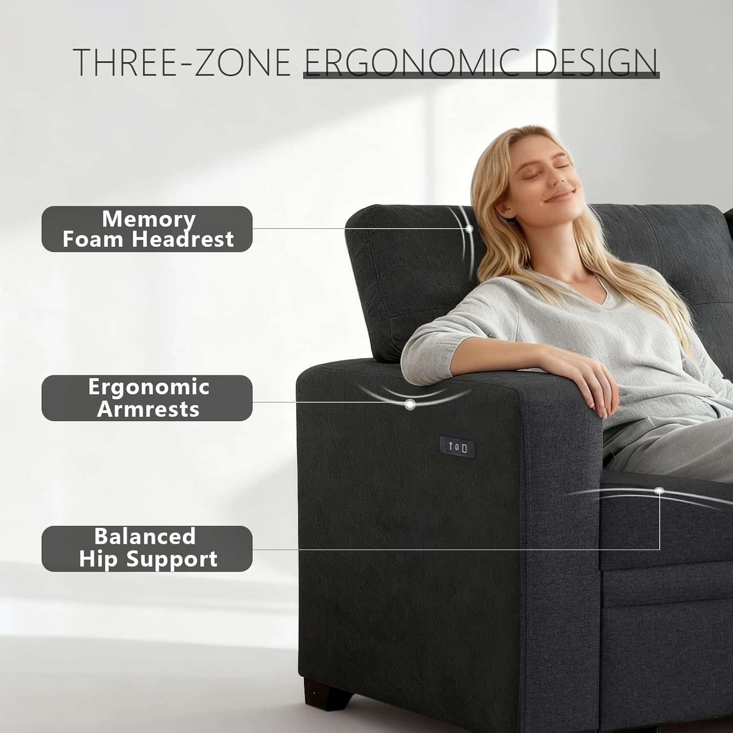 Dreamzie L Shaped Sectional Sleeper Sofa with Storage Chaise, 3 Seater Pull Out Couch for Living Room, Convertible Sofa Bed Couch with Charging Ports for Apartment, Office - Dark Grey | Linen
