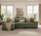 LINSY HOME 123'' Modular Sectional Sofa Green Couch Corduroy Cloud Couches for Living Room, L Shaped Couch with Movable Ottoman, Modern Cloud Sectional Sofas for Bedroom and Apartment, Green