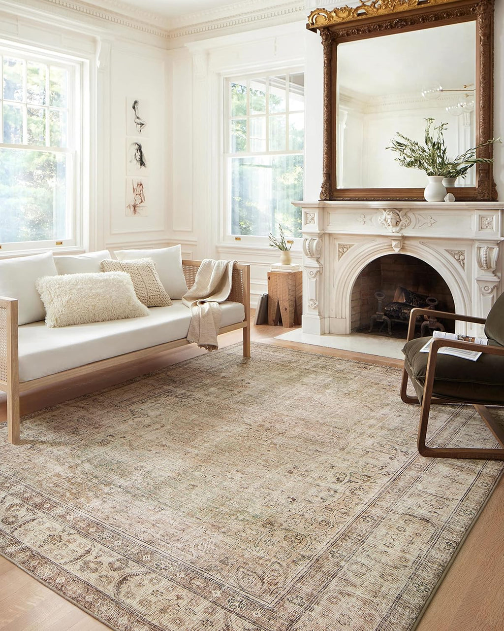 Loloi Margot Collection MAT-01 Antique/Sage 7'-6" x 9'-6" Area Rug feat. CloudPile, No-Shed Easy Clean Large Patterned Area Rug for Living Room, Bedroom, Dining Area