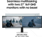 Samsung 49" Odyssey G93SC Series Curved Gaming Monitor  QD-OLED  240Hz  0.03ms  DQHD  G-Sync Compatible  FreeSync Premium Pro  Adjustable Stand