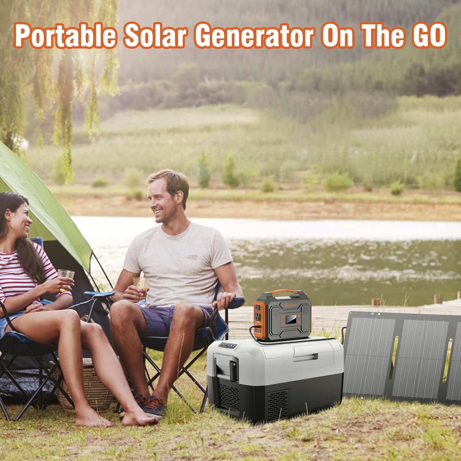 Portable Solar Generator 300W Power Station with Foldable 60W Solar Panel  Portable Power Bank 65W with DC AC Outlet 110V for Laptop Smart Device Home RV Outdoor Hiking Camping Adventure