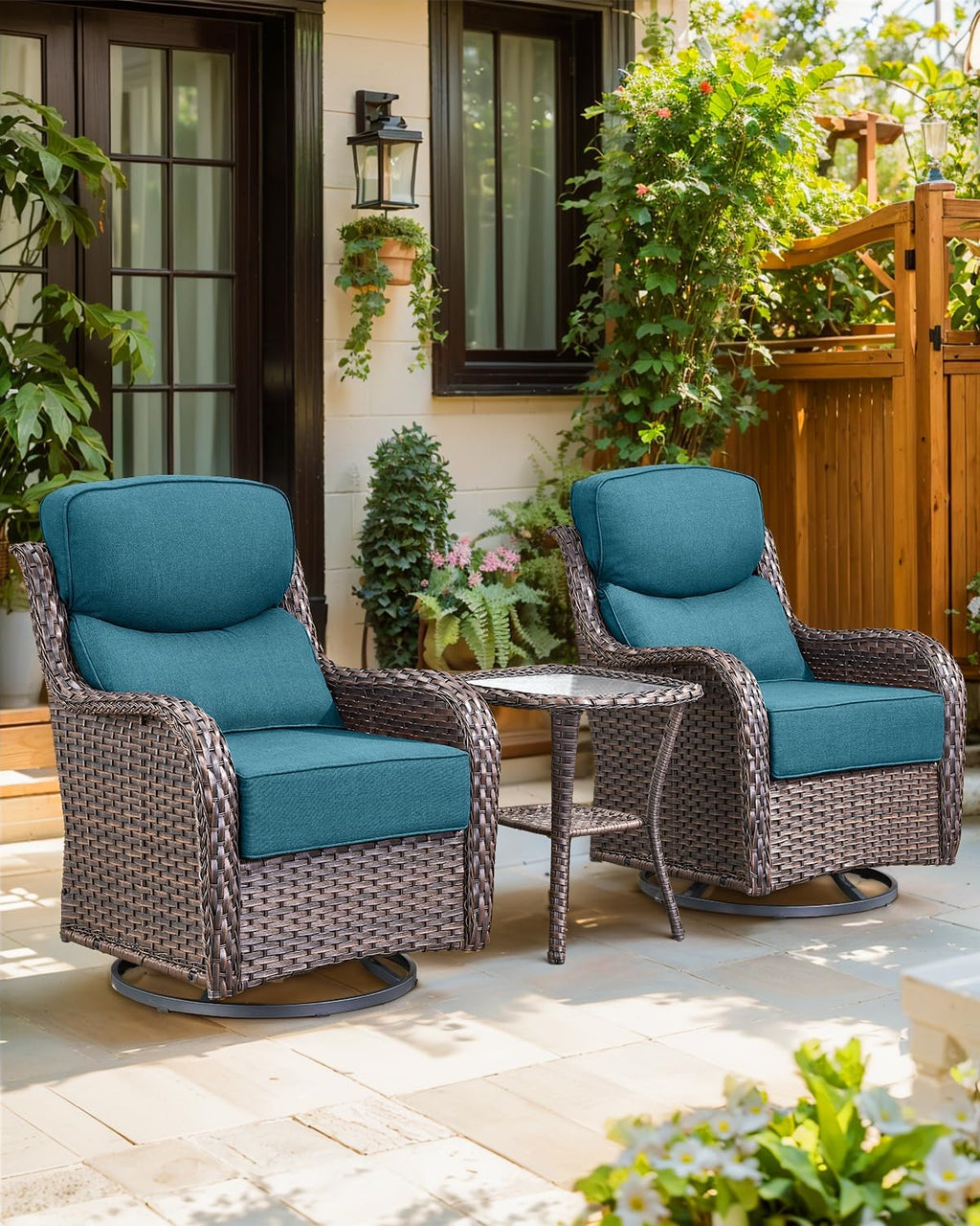 Luxury 24x24x6 Inch Smile Patio Cushions for Outdoor Furniture Set of 6 - Thick Back & Deep Seat Outside Chair Pillows for Rattan Metal Glider Loveseat Sectional Sofa - Peacock Blue