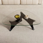 Glass Coffee Table Mid-Century Modern Coffee Table for Living Room Center Table Suitable for Bedroom Living Room Reception Office Tables（Black/Transparent，Medium）