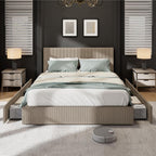 Garvee Corduroy Full Bed Frame with Headboard, Platform Upholstered Bed Frame with 4 Storage Drawers and Wooden Slats Support, No Box Spring Needed, Brown