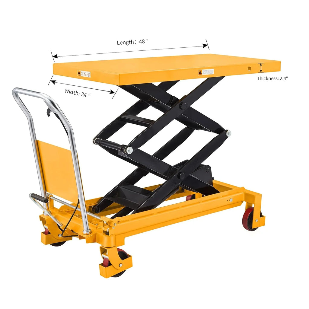 Hydraulic Lift Table Cart 770 lbs Capacity, 51" Max Height, Double Scissor Lift with Safety Guard & 4 Wheels