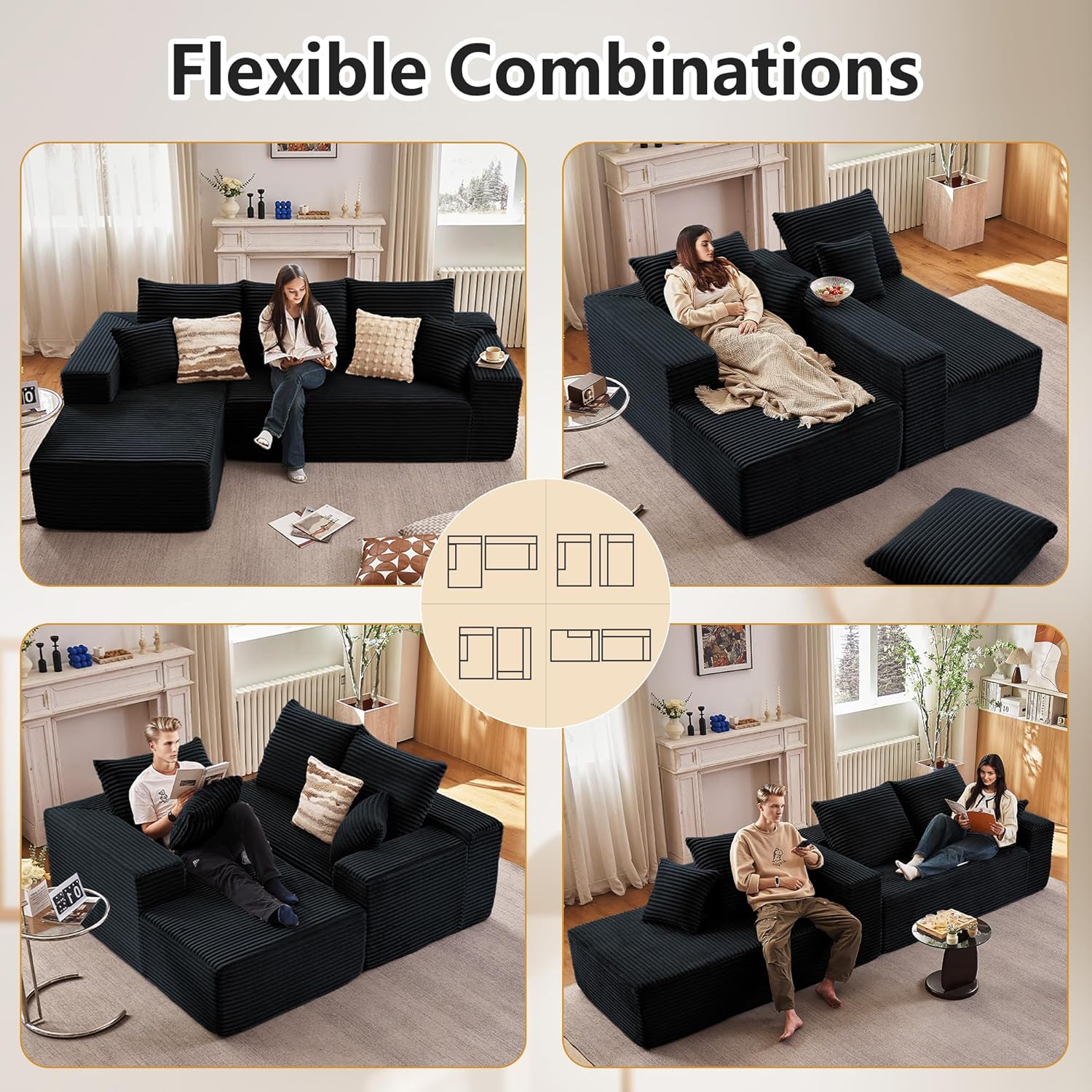 95" Cloud Sectional Couch with L-Shape Chaise, Modern Cloud Couch with Deep Seat, Modular Sectional Couches for Living Room, Apartment, Office, No Assembly Required