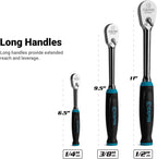 Capri Tools Fine 90-Tooth Ratchet Set, Ergonomic Soft Grip, 1/4, 3/8, 1/2 in. Drive, 3-Piece