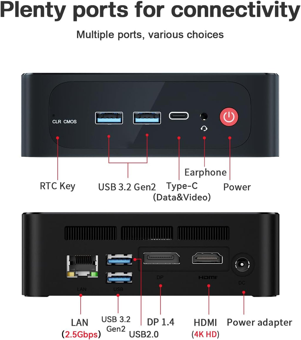 Beelink SER5 Mini PC AMD Ryzen 5 5500U(up to 4.0 GHz 6C/12T) Mini Computer with 16GB DDR4/500GB M.2 PCle4.0 SSD Support Triple Screen Display WiFi6 BT5.4 Type-C 2.5Gbps LAN