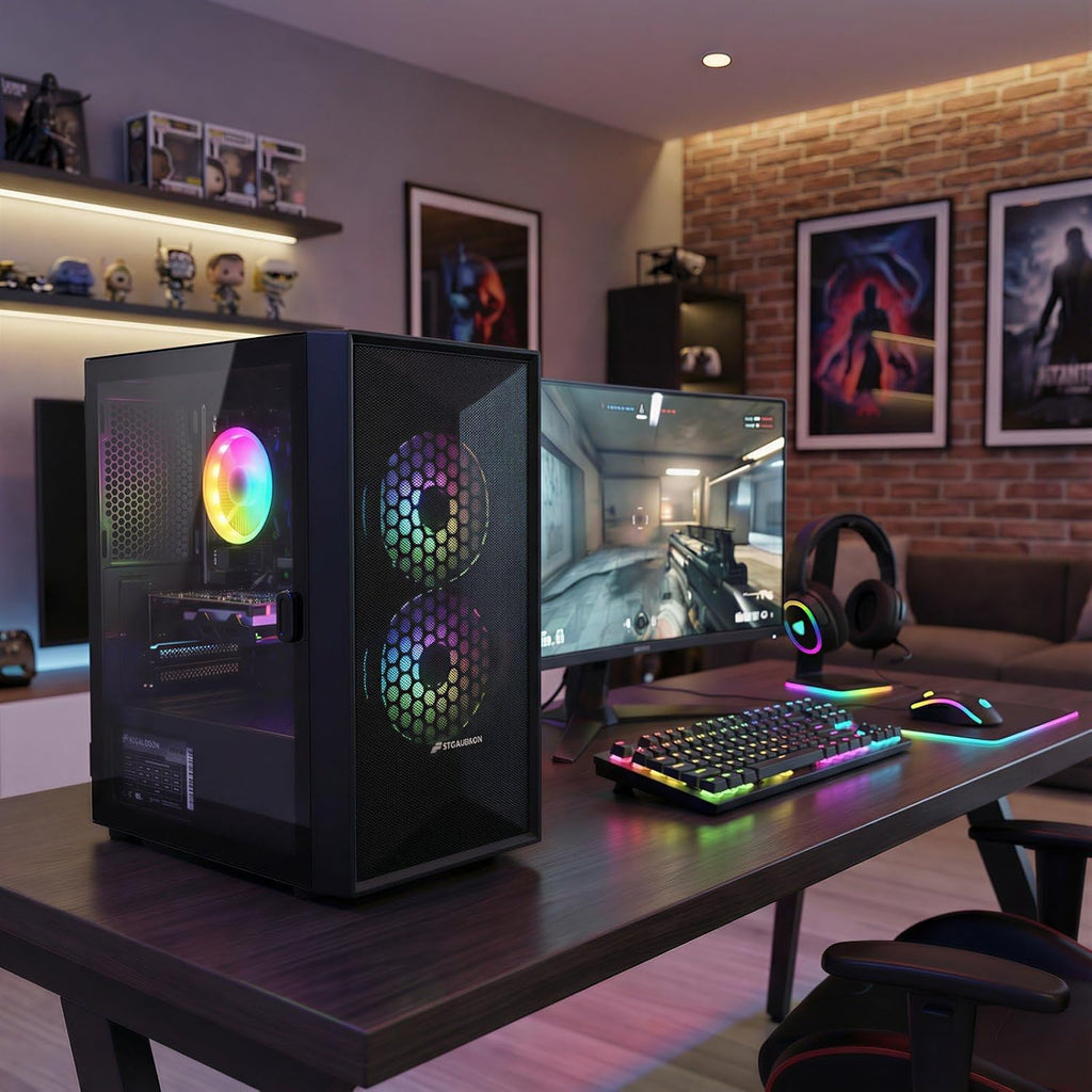 STGAubron Prebuilt Gaming PC Desktop  Radeon RX 550 4G  Intel Core i5 up to 3.6GHz  16G RAM  512G SSD  WiFi 6  BT 5.0  RGB Fan x2  Windows 11 Home