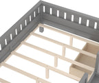 Bellemave Full Size Bed Frame with Storage Drawers & Bookshelf, Low Profile Kids Bed with Staircase & Full Length Guardrails, Solid Wood Full Size Bed Frame Kids with Slats Load 450 LBS, Grey