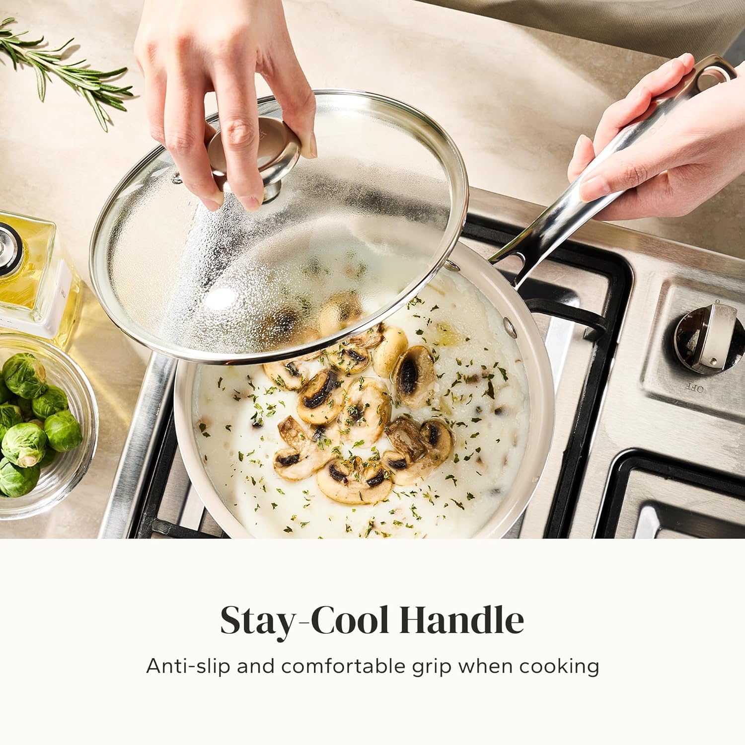 Redchef Cooking Pot Set Induction 5Qt, Saucepan Set 2.5/3.5Qt Nonstick Ceramic Cookware Set, Compatible All Cooktops, Even Heat, Stay-Cool Handles, Oven/Dishwasher Safe, PTFE PFAS Free (Beige)
