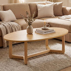 Giantex Oval Coffee Table, 46'' Wood Center Table with Thickened Top & Solid Rubber Wood Frame, Low Profile Cocktail Accent Table, Modern Living Room Table, Natural
