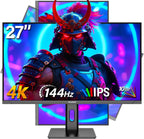 Gawfolk 27 Inch 4K Gaming Monitor IPS  UHD 3840 x 2160p 144Hz PC Computer Monitors IPS Screen for Home & Office  HDMI  DisplayPort  Wall Mount Compatible