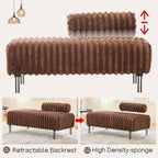 NIOIIKIT 49.6" Modern Loveseat Sofa Couch, Upholstered Accent Sofa with Golden Legs and Adjustable Backrest, Small Faux Fur Couches for Bedroom, Living Room, Compact Small Space (Brown)