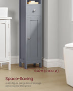 VASAGLE Tall Bathroom Cabinet, Slim Freestanding Bathroom Storage Cabinet with Adjustable Shelves, Drawer, Open Compartments, for Small Spaces, Modern, Dove Gray UBBC765G02