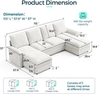 LINSY HOME U Shaped Cloud Couches, 115" Modular Sectional Sofa with Double Chaise, Chenille 4 Seater Sofa Set for Living Room, Apartment, Office, Beige