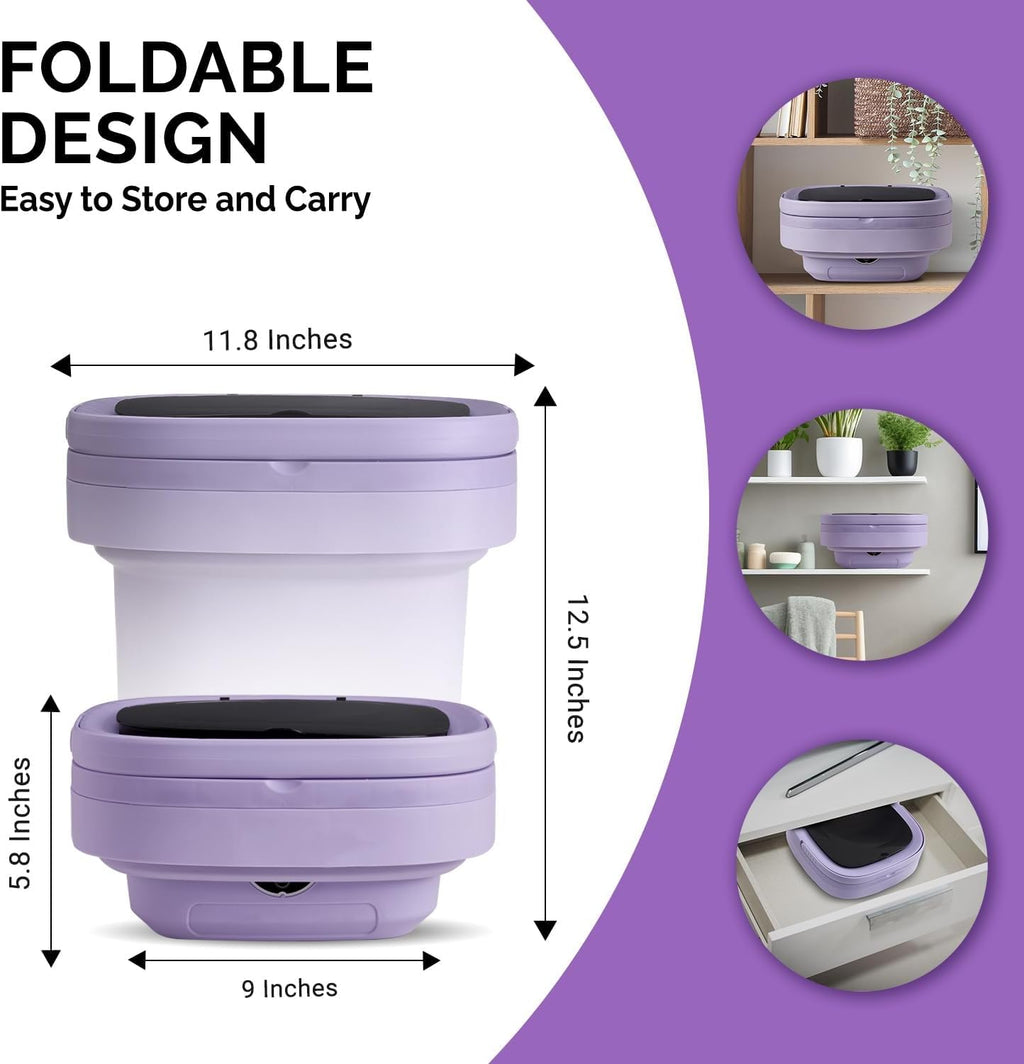 Portable Washing Machine, 11L Mini Folding Washer for Apartments, Dorms, RV and Travel, Compact Top Load Washer with Spin Basket and 3 Wash Modes for Small Loads, (PURPLE)