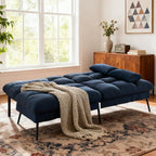 COMHOMA Convertible Sofa Bed,72″Fabric Couch with Adjustable Backrest,Loveseat Recliner Sleeper Living Room Furniture futon Set (Blue)