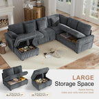 Hanherry Sectional Couch with Pull Out Sofa Bed,Corduroy Sleeper Sofa with Storage Ottoman & USB Charging,Comfy L Shaped Modular Couches for Living Room,Apartment | USB Charging, Corduroy Fabric