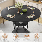 47.2" Black Round Dining Table for 4-6, Circle Kitchen Table with Open Storage Shelf, Modern Wooden Dinner Table with Metal Pedestal Base, Dining Room Tables for Kitchen Small Space