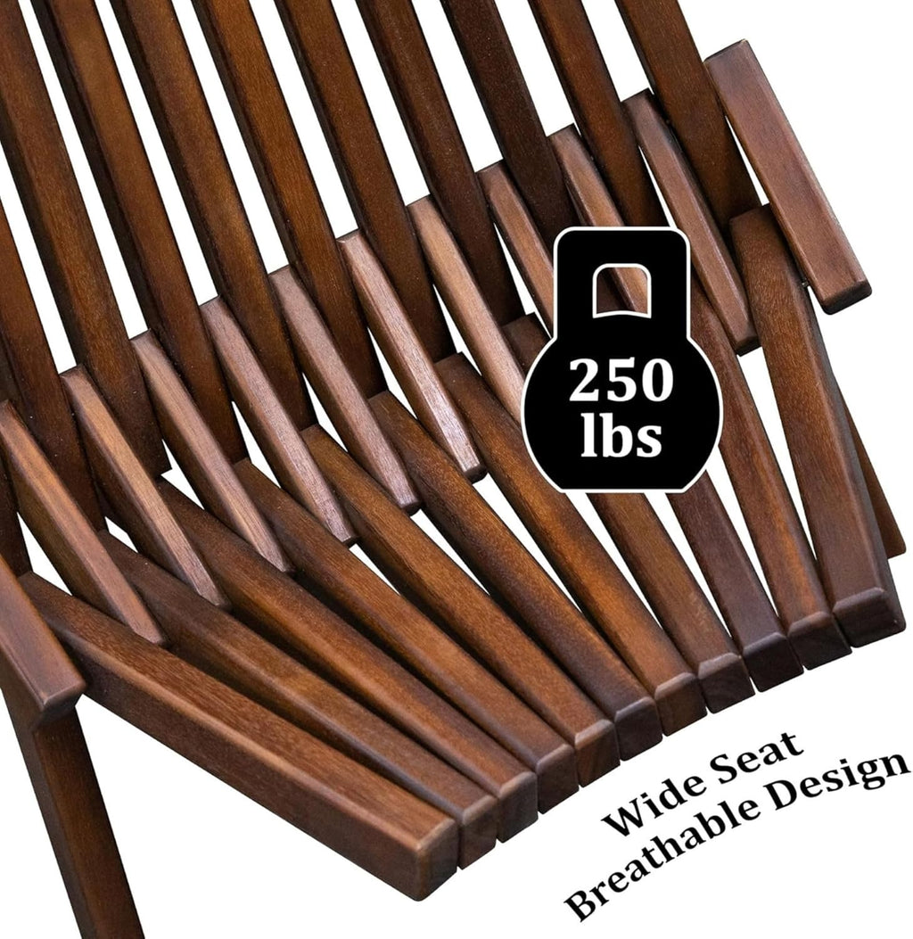 Melino Wooden Folding Tamarack Chairs, FSC Certified Acacia Low Profile Adirondack Chairs, Wood Folding Chair for Outdoor, Patio, Porch, Pool, Backyard, Garden, Balcony and Deck - Chestnut - Single