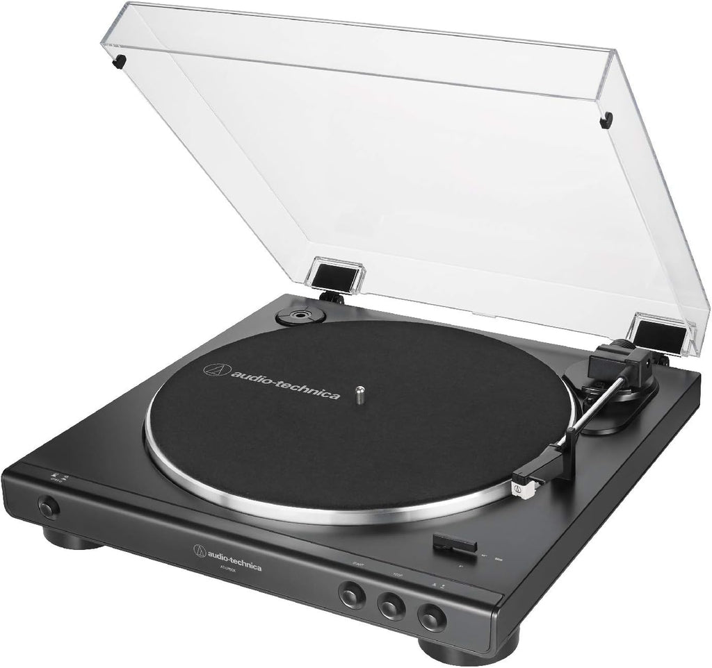 Audio-Technica AT-LP60X Fully Automatic Belt-Drive Stereo Turntable with Built-in Preamp and USB Output Vinyl Playback Bundle with 3-Inch Powered Studio Monitors Pair (Black) (3 Items)